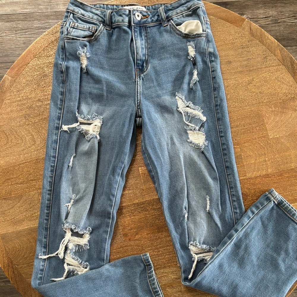 Encore Womens Jeans Blue Size 5 Distressed Denim Light Wash Blue